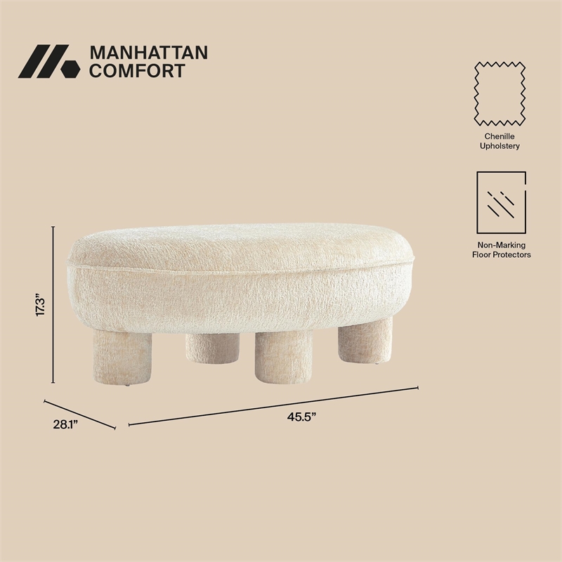 Tribeca Mid-Century Modern Chenille Accent Ottoman in Cream