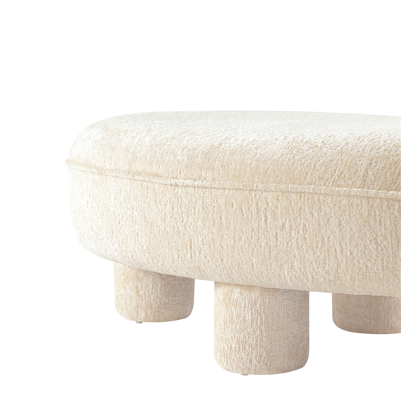 Tribeca Mid-Century Modern Chenille Accent Ottoman in Cream