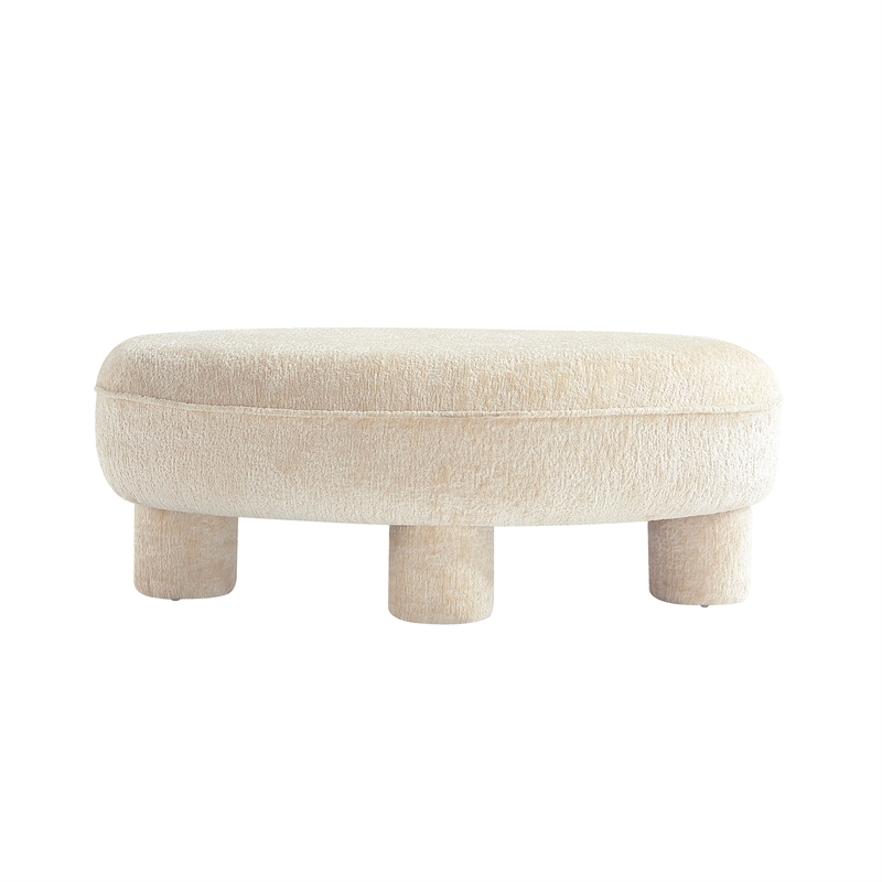 Tribeca Mid-Century Modern Chenille Accent Ottoman in Cream