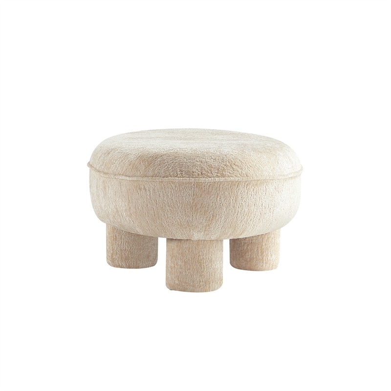Tribeca Mid-Century Modern Chenille Accent Ottoman in Cream