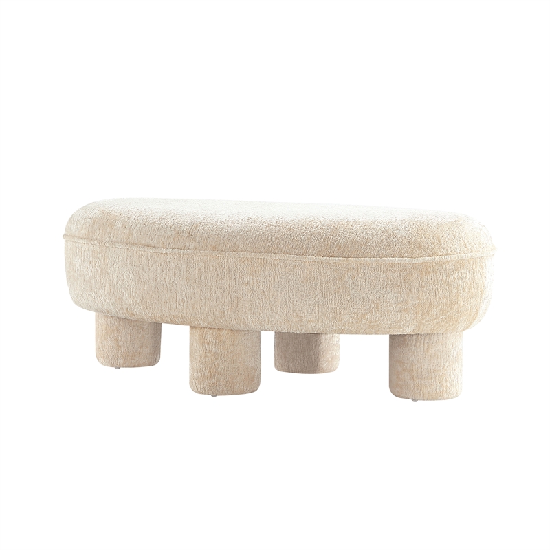 Tribeca Mid-Century Modern Chenille Accent Ottoman in Cream