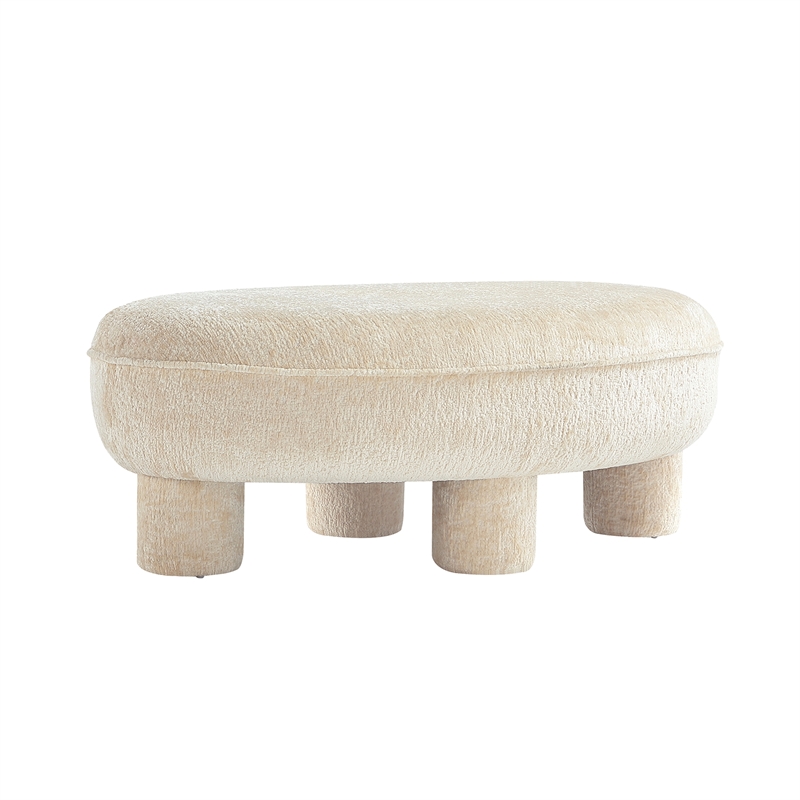 Tribeca Mid-Century Modern Chenille Accent Ottoman in Cream
