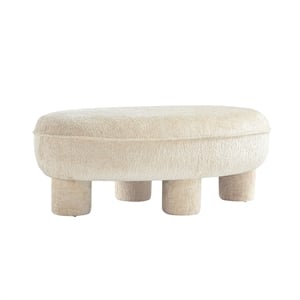 Tribeca Mid-Century Modern Chenille Accent Ottoman in Cream