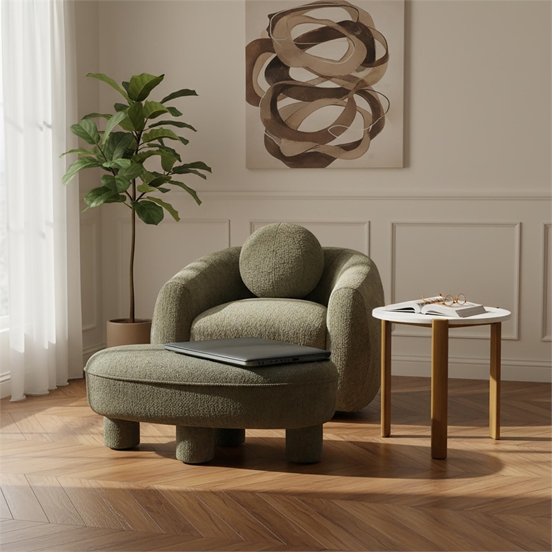 Tribeca Mid-Century Modern Chenille Accent Ottoman in Olive Green