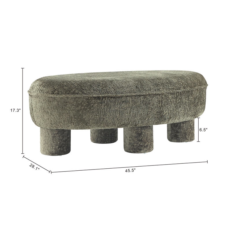 Tribeca Mid-Century Modern Chenille Accent Ottoman in Olive Green