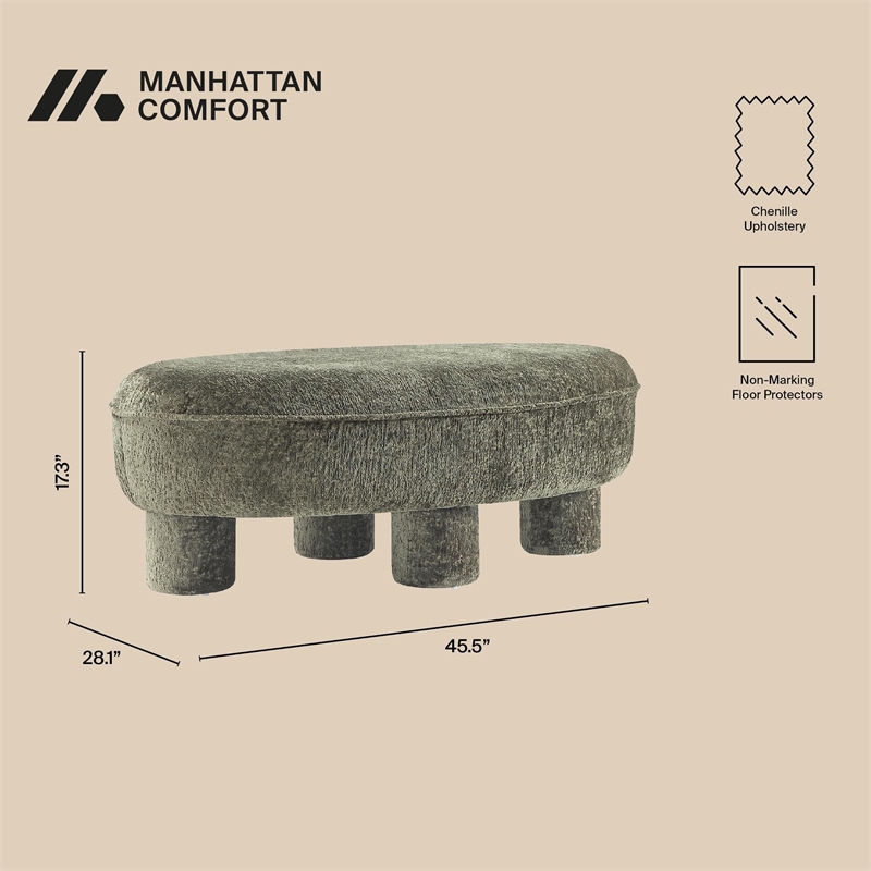 Tribeca Mid-Century Modern Chenille Accent Ottoman in Olive Green