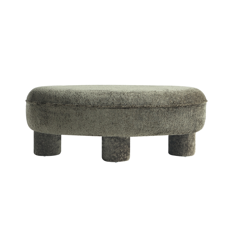 Tribeca Mid-Century Modern Chenille Accent Ottoman in Olive Green