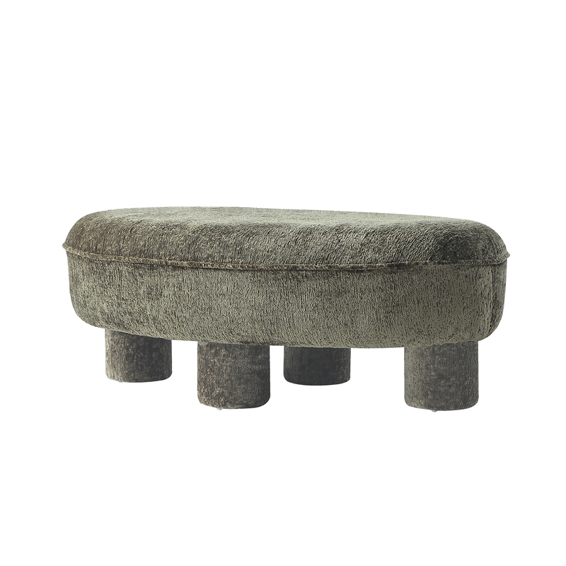 Tribeca Mid-Century Modern Chenille Accent Ottoman in Olive Green