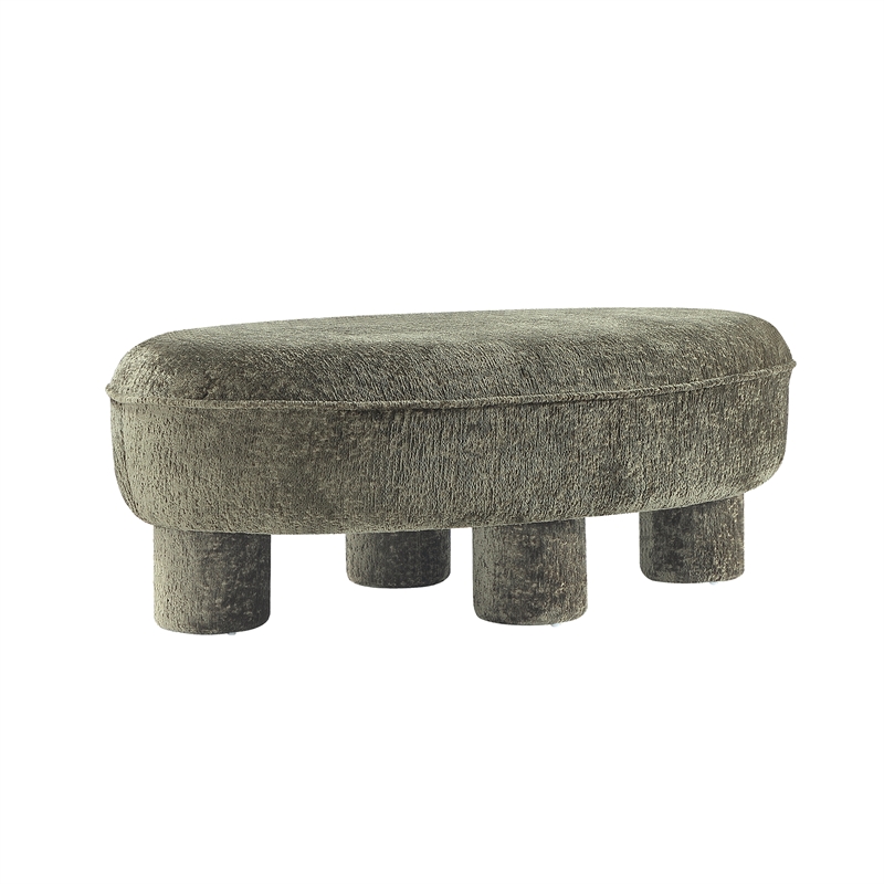 Tribeca Mid-Century Modern Chenille Accent Ottoman in Olive Green