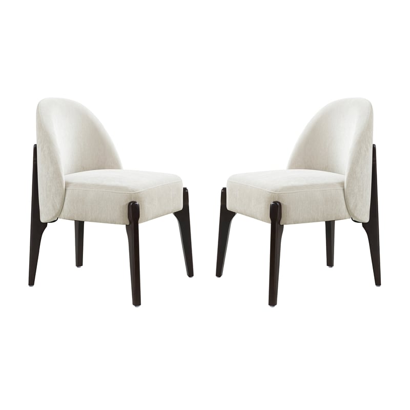 Oslo Contemporary Modern Chenille Wood Side Chair in Cream - Set of 2