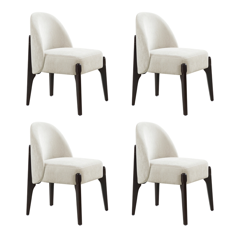 Oslo Contemporary Modern Chenille Wood Side Chair in Cream - Set of 2