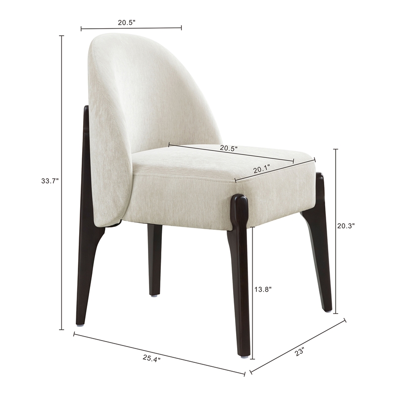 Oslo Contemporary Modern Chenille Wood Side Chair in Cream - Set of 2