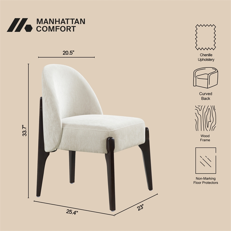 Oslo Contemporary Modern Chenille Wood Side Chair in Cream - Set of 2