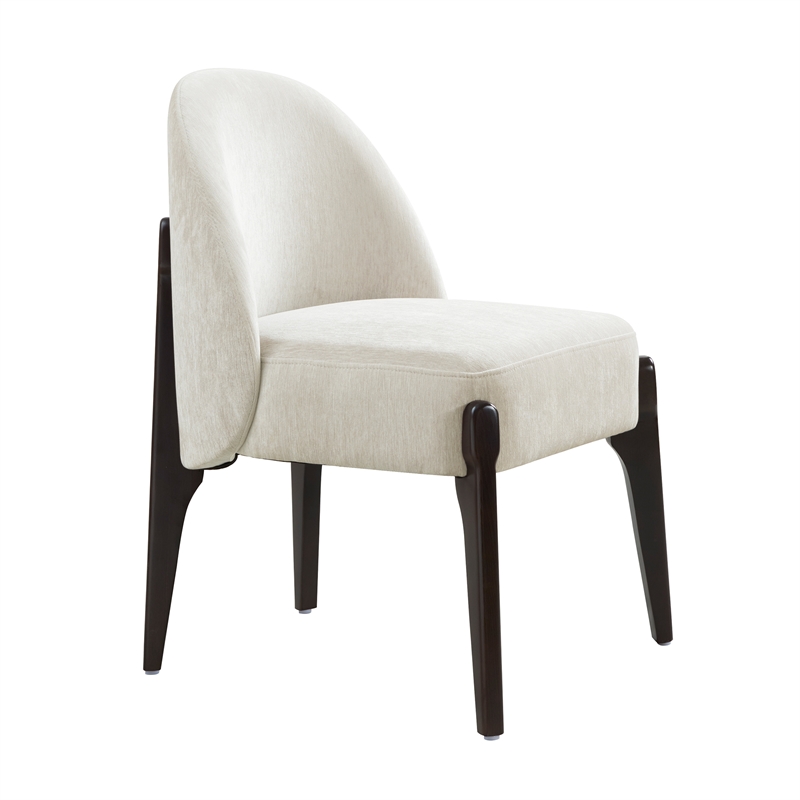 Oslo Contemporary Modern Chenille Wood Side Chair in Cream - Set of 2