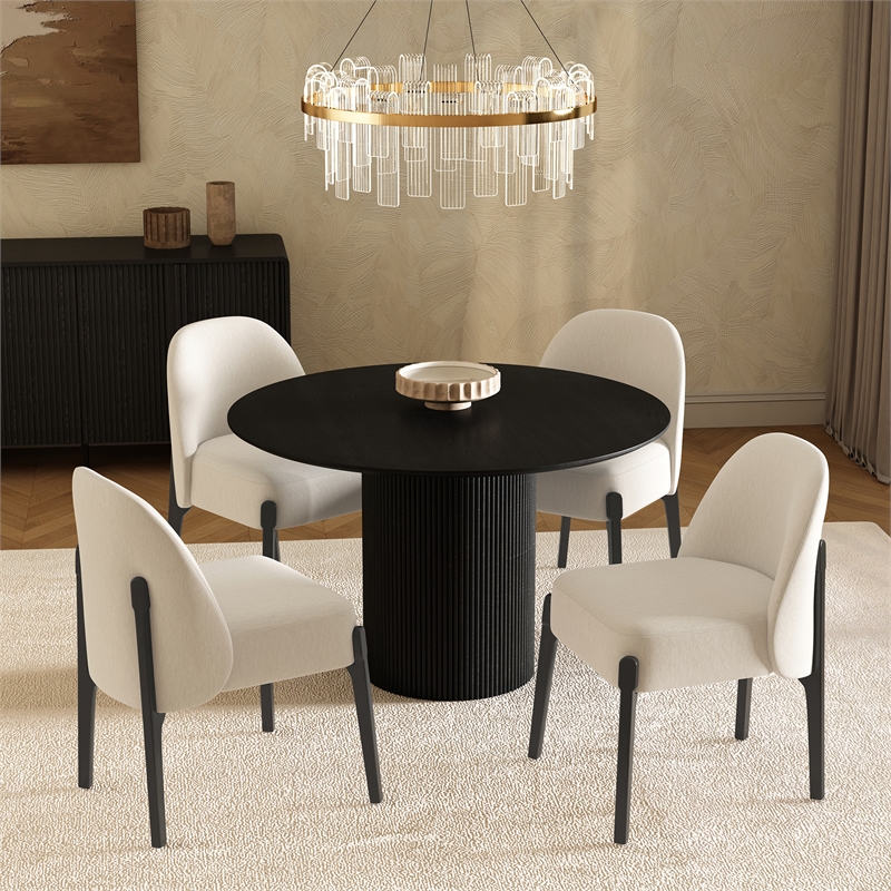 Oslo Contemporary Modern Chenille Wood Side Chair in Cream - Set of 2