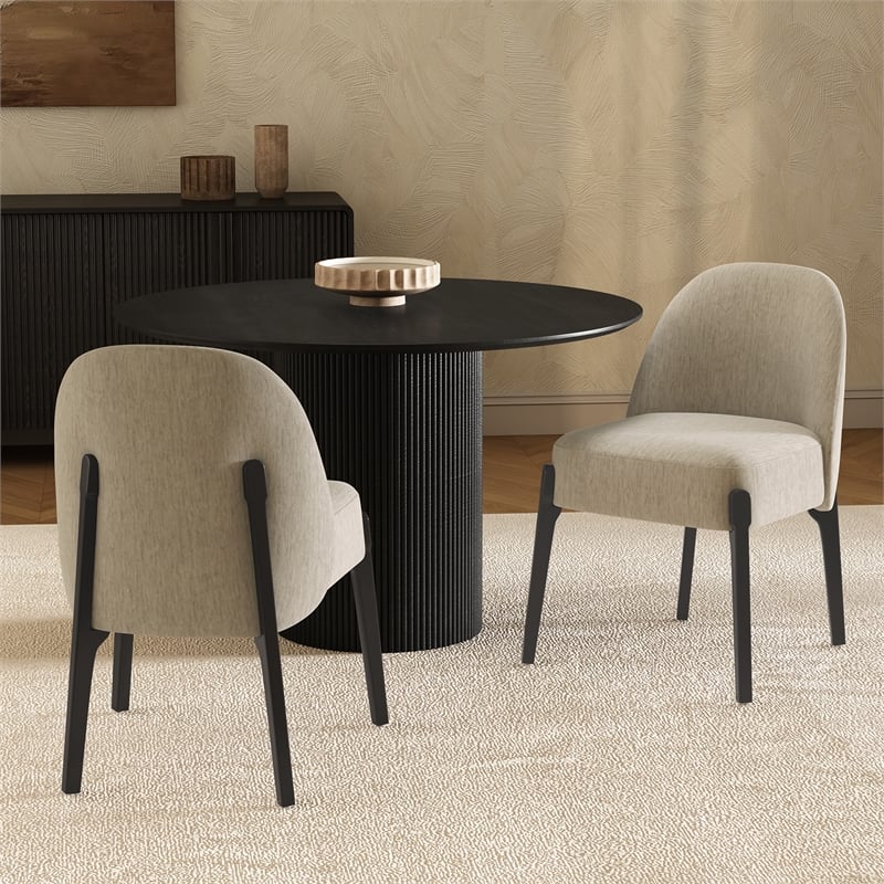 Oslo Contemporary Modern Chenille Wood Side Chair in Taupe - Set of 2