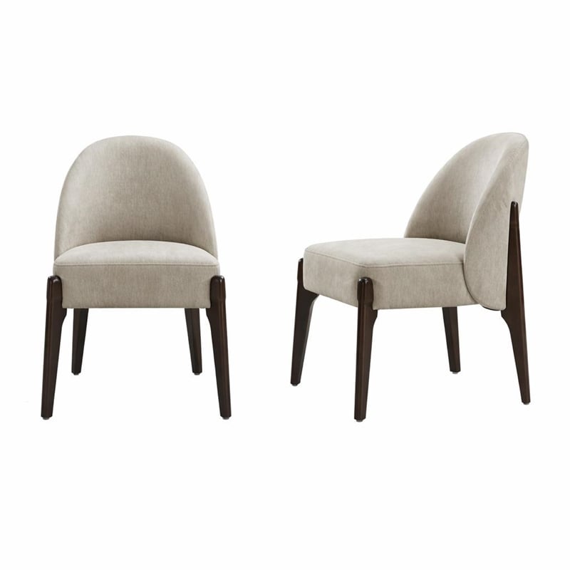 Oslo Contemporary Modern Chenille Wood Side Chair in Taupe - Set of 2