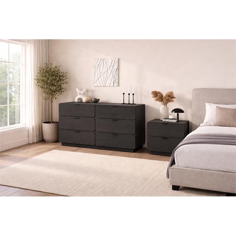 Chrystie Contemporary Modern 2-Piece Dresser and Nightstand in Black