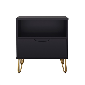 Avira Mid-Century Modern 20&quot Nightstand in Black (1-Drawer)