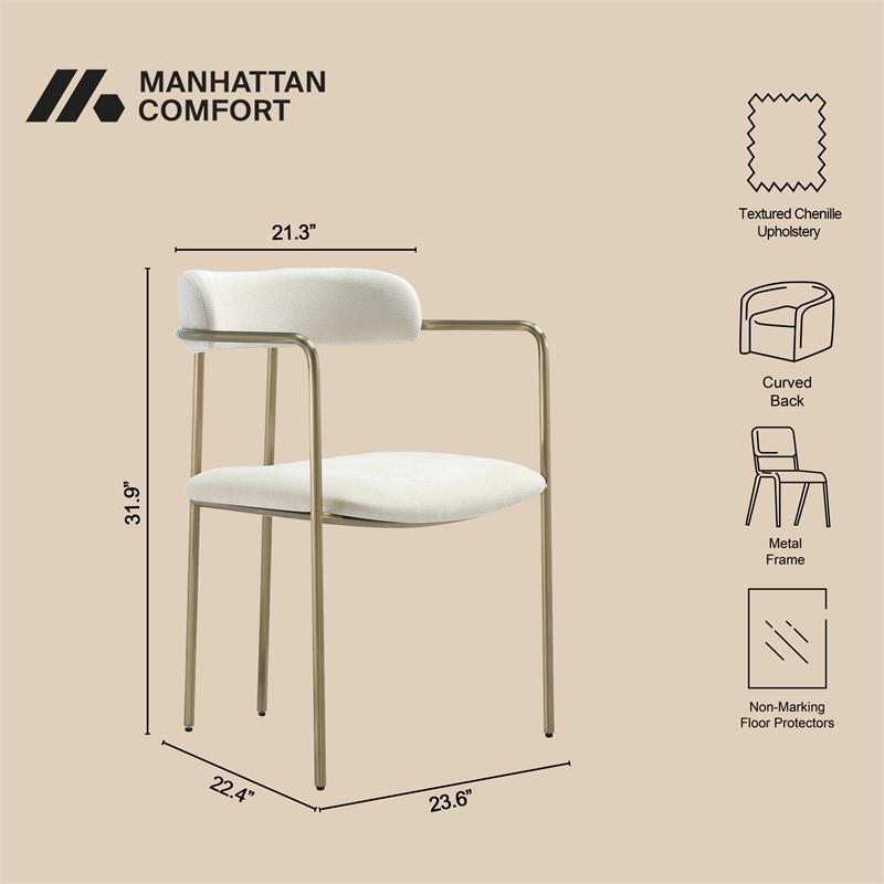 Serene Mid-Century Modern Metal Upholstered Dining Chair in Alabaster