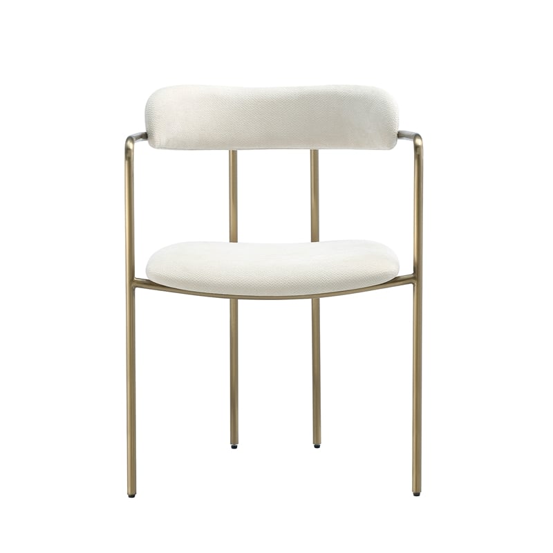 Serene Mid-Century Modern Metal Upholstered Dining Chair in Alabaster