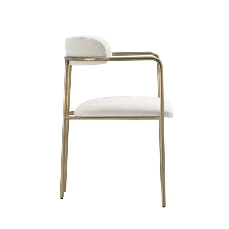 Serene Mid-Century Modern Metal Upholstered Dining Chair in Alabaster