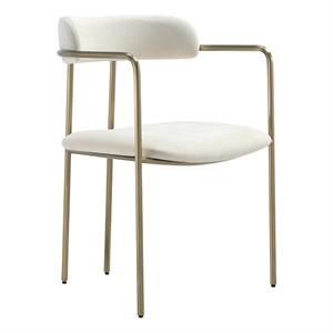 Serene Mid-Century Modern Metal Upholstered Dining Chair in Alabaster