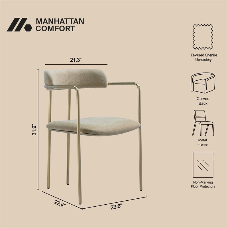 Serene Mid-Century Modern Metal Upholstered Dining Chair in Taupe