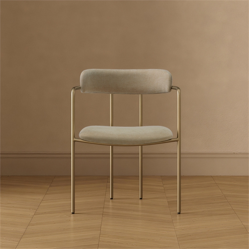 Serene Mid-Century Modern Metal Upholstered Dining Chair in Taupe