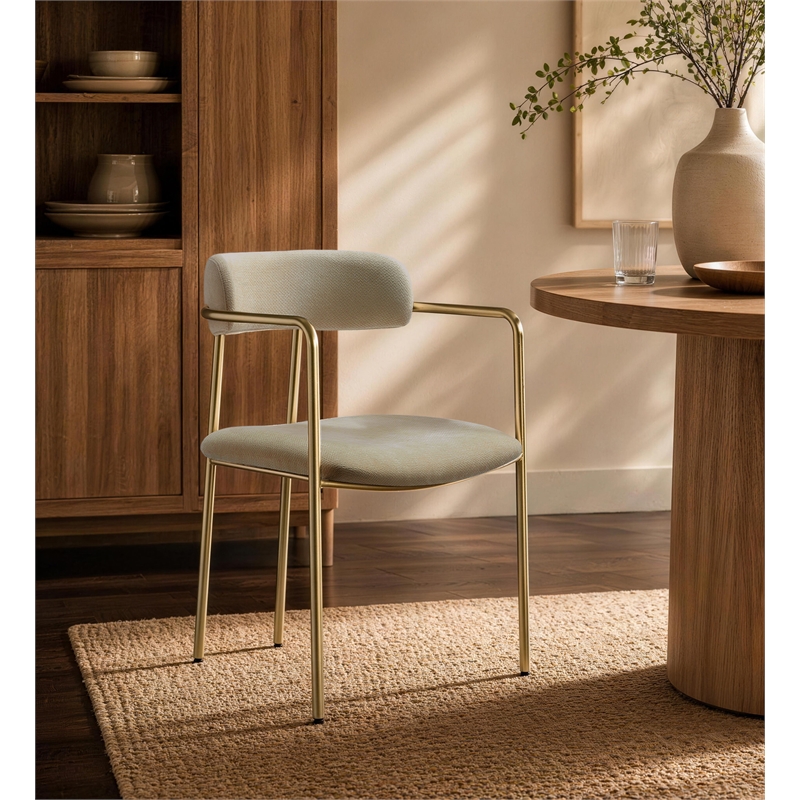 Serene Mid-Century Modern Metal Upholstered Dining Chair in Taupe