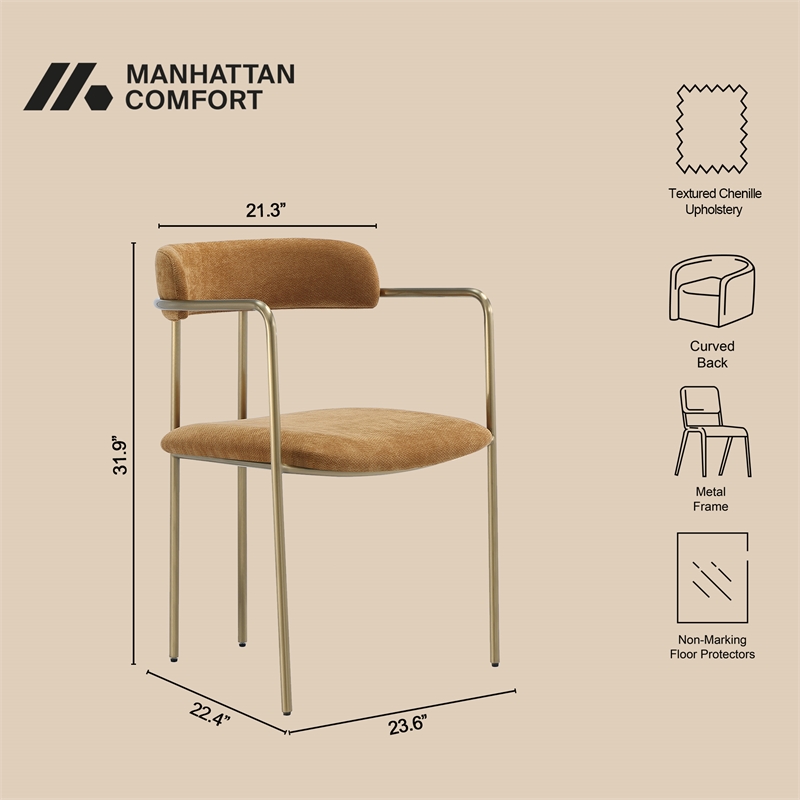 Serene Mid-Century Modern Metal Upholstered Dining Chair in Turmeric