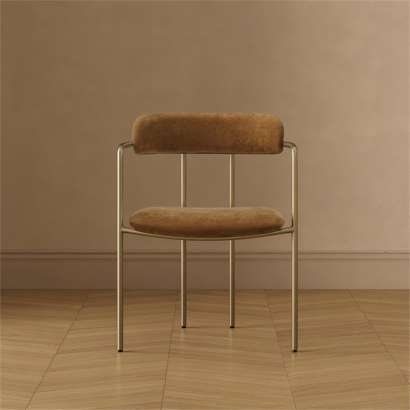 Serene Mid-Century Modern Metal Upholstered Dining Chair in Turmeric