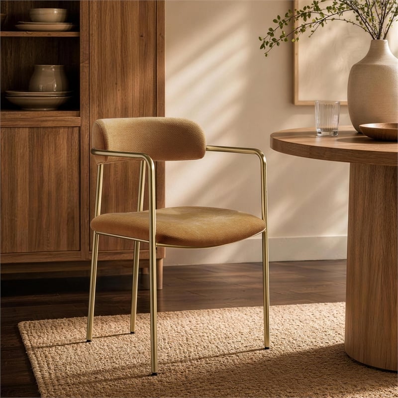 Serene Mid-Century Modern Metal Upholstered Dining Chair in Turmeric