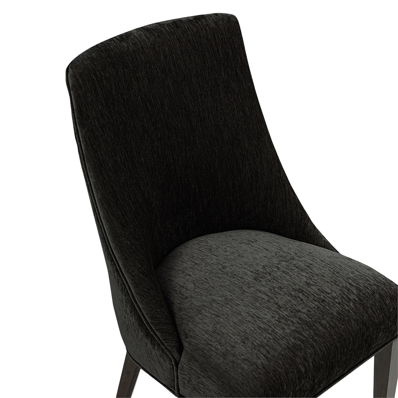 Beever Modern Chenille Wood Dining Chair in Black - Set of 2