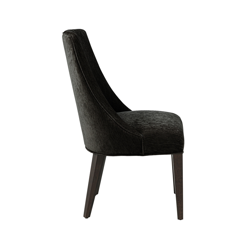 Beever Modern Chenille Wood Dining Chair in Black - Set of 2