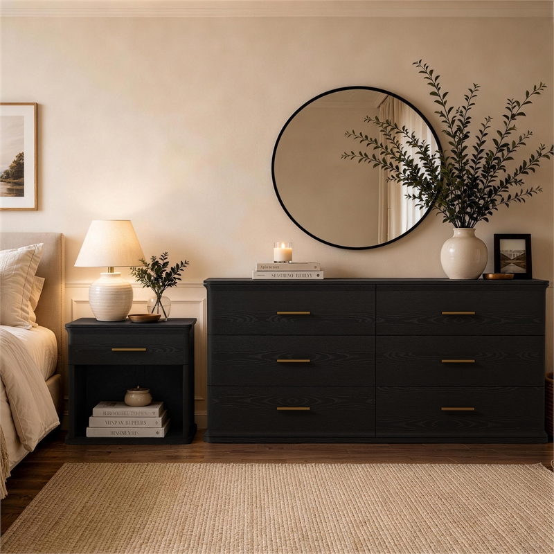 Clifford Traditional 2-Piece Dresser and Nightstand in Black