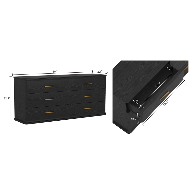 Clifford Traditional 2-Piece Dresser and Nightstand in Black