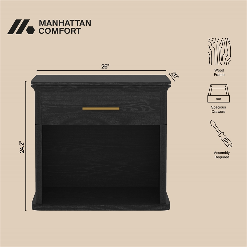 Clifford Traditional 2-Piece Dresser and Nightstand in Black