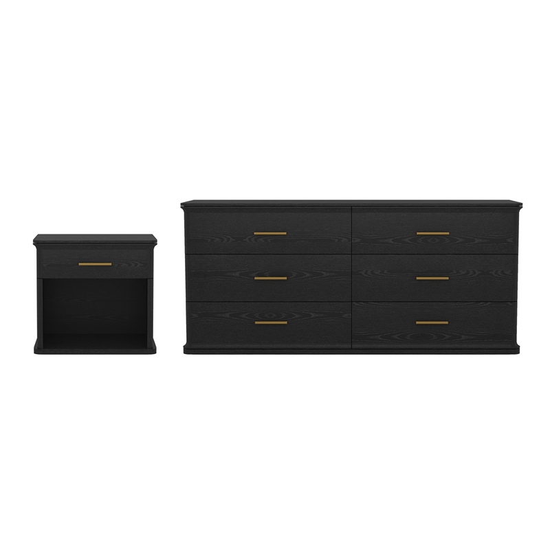Clifford Traditional 2-Piece Dresser and Nightstand in Black