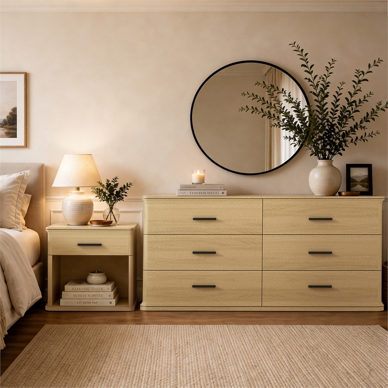Clifford Traditional 2-Piece Dresser and Nightstand in Natural Oak