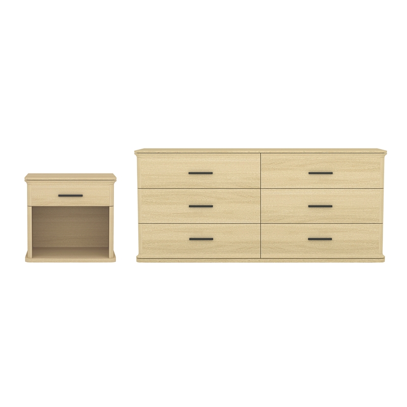 Clifford Traditional 2-Piece Dresser and Nightstand in Natural Oak