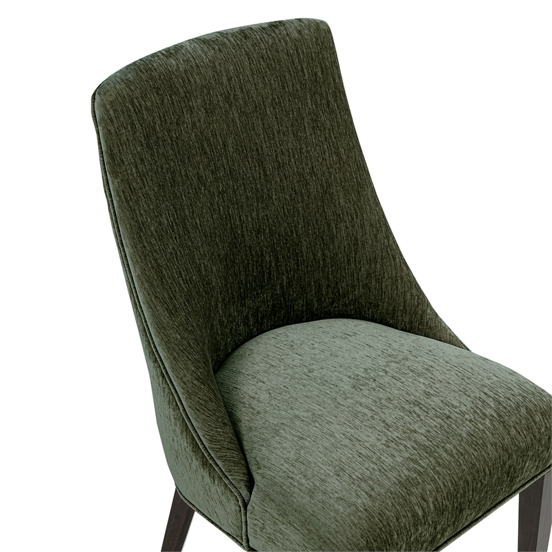 Beever Modern Chenille Wood Dining Chair in Forest Green - Set of 2
