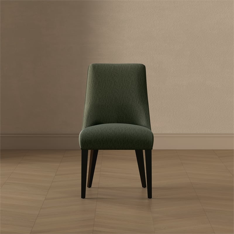 Beever Modern Chenille Wood Dining Chair in Forest Green - Set of 2