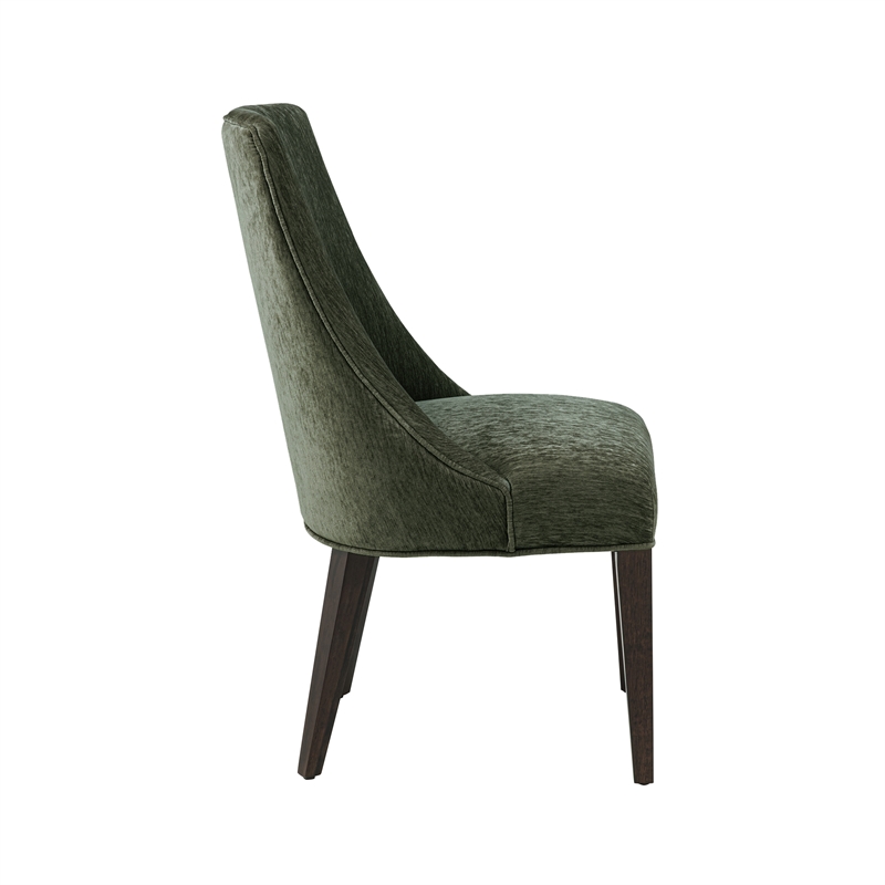 Beever Modern Chenille Wood Dining Chair in Forest Green - Set of 2