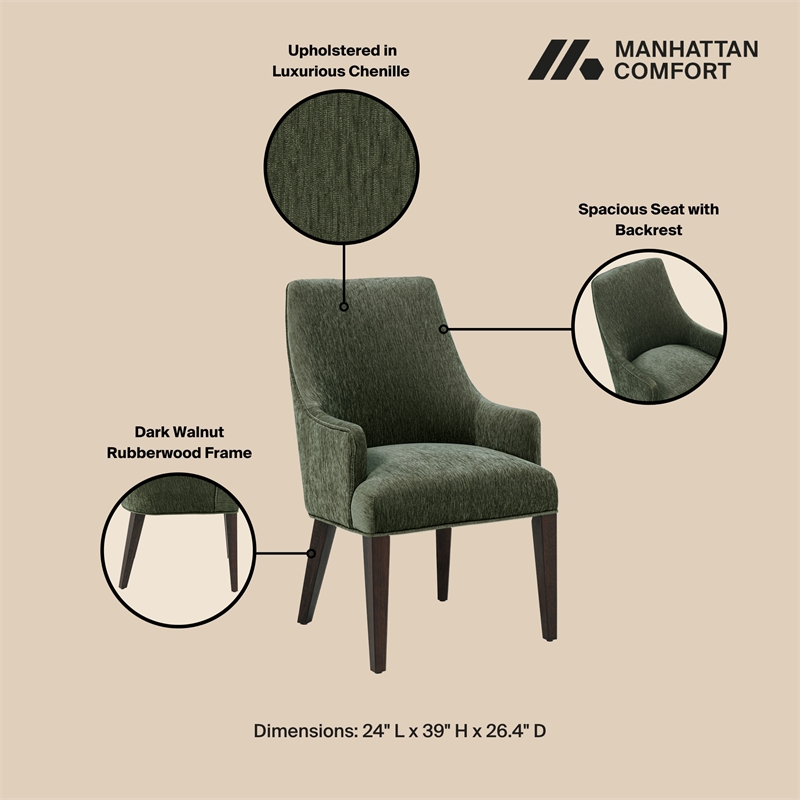 Beever Modern Chenille Wood Armchair in Forest Green