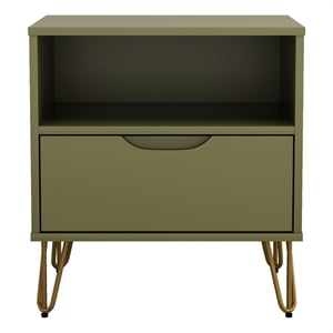 Rockefeller Mid-Century Modern 20&quot Nightstand in Olive Green (1-Drawer)