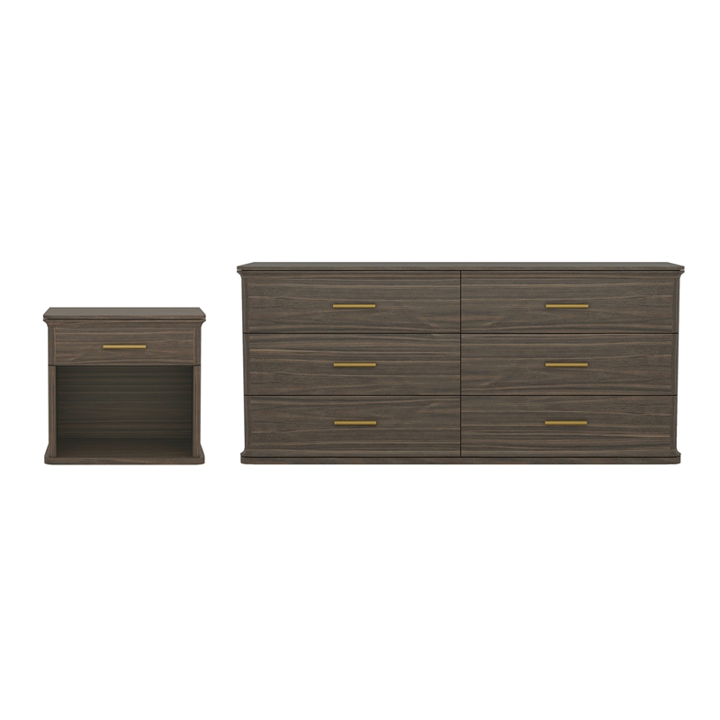 Clifford Traditional 2-Piece Dresser and Nightstand in Walnut