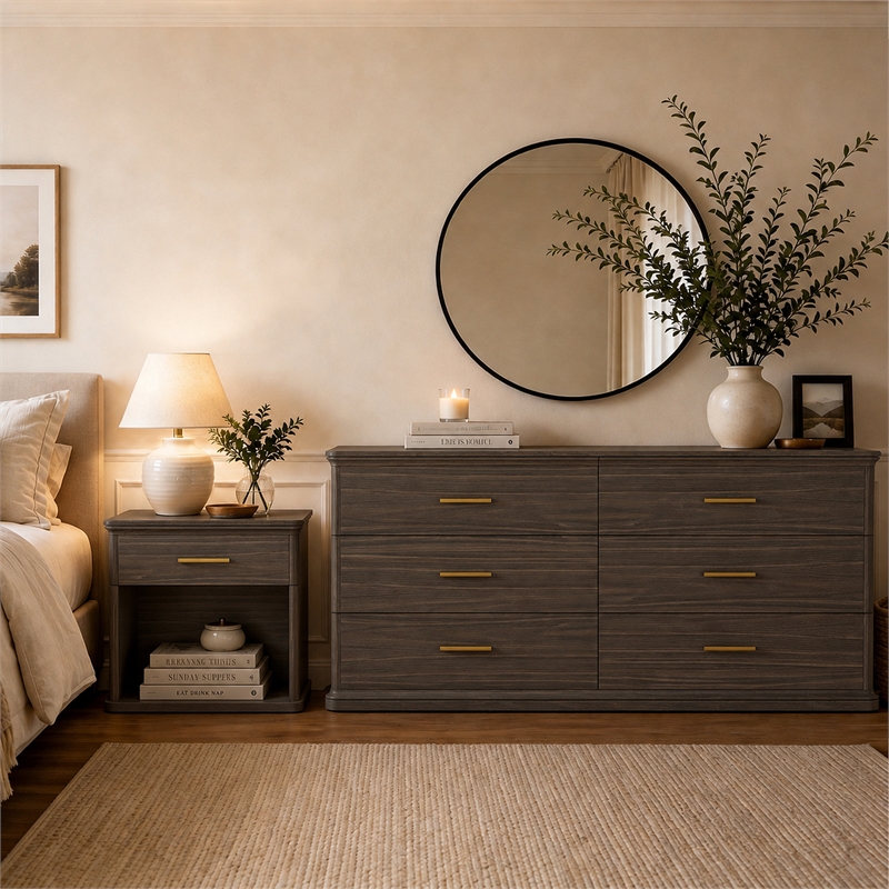 Clifford Traditional 2-Piece Dresser and Nightstand in Walnut