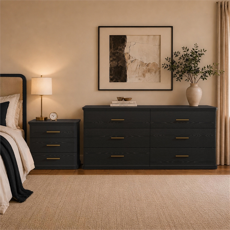 Clifford Traditional 2-Piece Dresser and Nightstand in Black