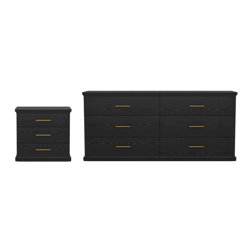 Clifford Traditional 2-Piece Dresser and Nightstand in Black